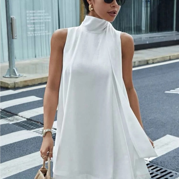 Boho White High Neck Tie Tank Top Dress - Picture 5 of 6